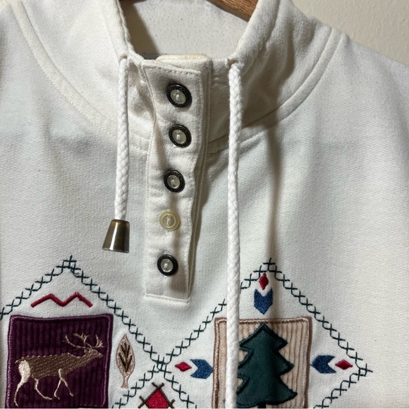 Vintage Alfred Dunner Mock Neck Button Up Collar Christmas Sweatshirt S - Picture 3 of 12